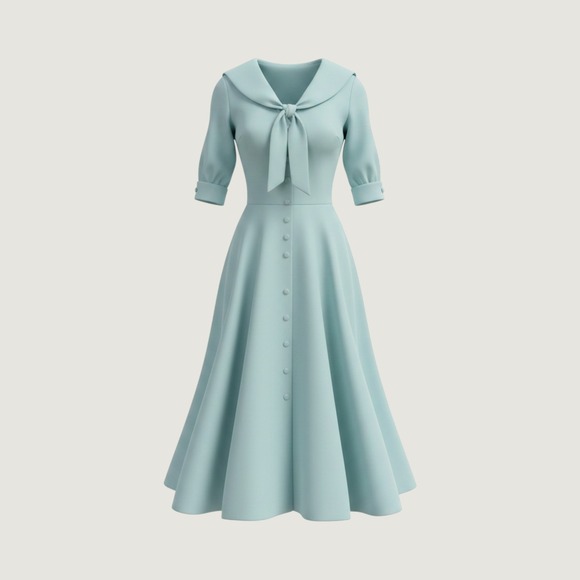 Unbranded Dresses & Skirts - Vintage‎ 50s Seafoam Blue Portrait Collar Dress. Bow Tulle Crinoline Fair
